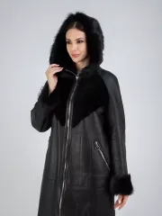 Дубленка зима натуральная с капюшоном длинная
