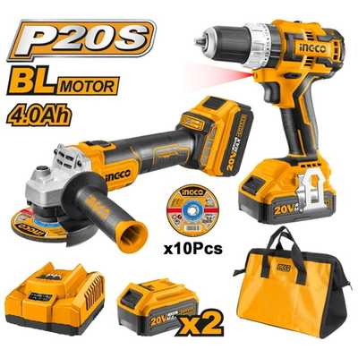 Набор: Шуруповерт BL 20В 60Нм и УШМ BL 115мм 20В в сумке INGCO CKLI6015 INDUSTRIAL