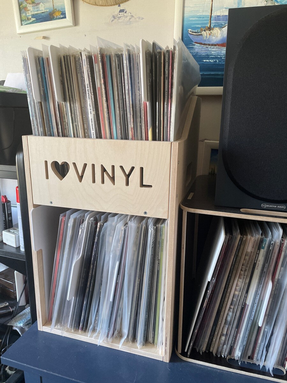 Ящик кейс органайзер для хранения до 200 виниловых пластинок I.LOVE.VINYL без покраски