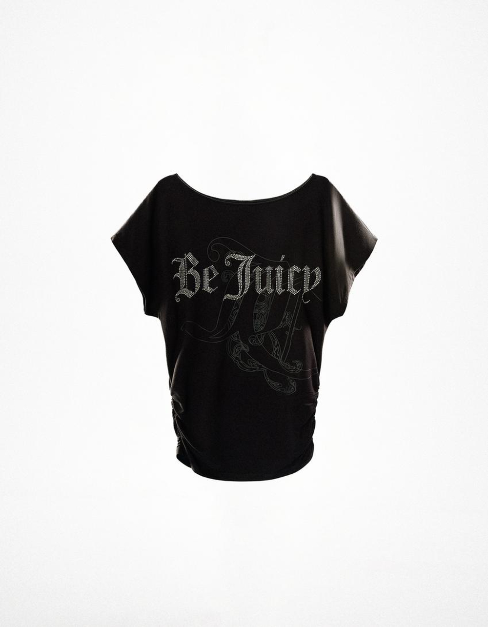 BERSHKA X JUICY COUTURE ФУТБОЛКА С КОРОТКИМИ РУКАВАМИ, ЧЕРНЫЙ