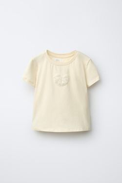 ZARA ФУТБОЛКА С БАНТИКОМ, ЖЕЛТЫЙ