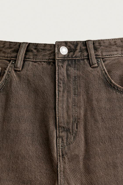 ZARA УКОРОЧЕННЫЕ ДЖИНСЫ SLIM FIT, КОРИЧНЕВЫЙ