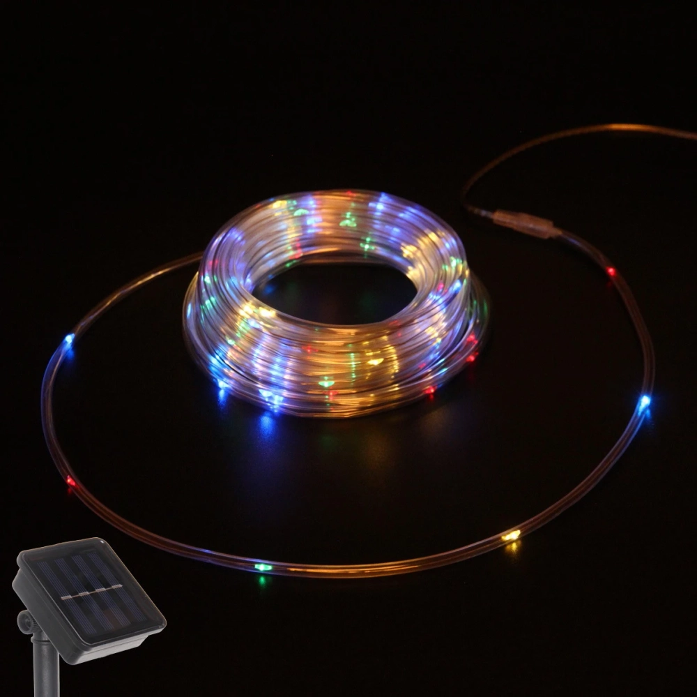Шнур дюралайт «Бегущие огни» 10 м 100 ламп LED прозрачн.провод, 8 реж.,IP55, Мультицвет (солнечная батарея)