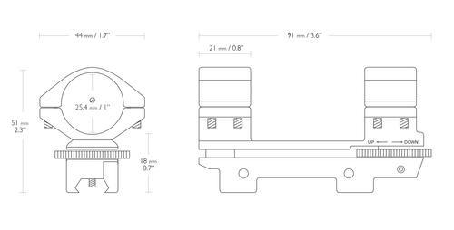 Кронштейн с кольцами Hawke Adjustable на 25,4 мм на планку 9-11мм, высокий, +/-30 MOA (22300)