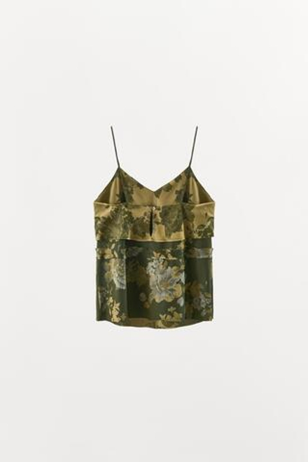 ZARA ЖАККАРДОВЫЙ ТОП НА БРЕТЕЛЯХ, ОТТЕНКИ ЗЕЛЕНОГО