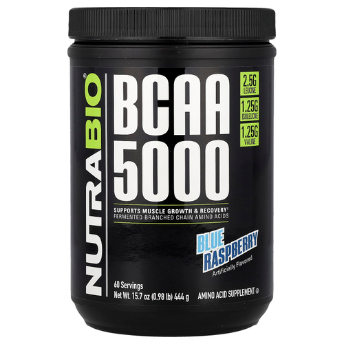 NutraBio, BCAA 5000, голубая малина, 444 г (0,98 фунта)
