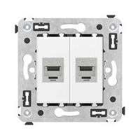 Компьютерная розетка RJ-45 без шторки в стену, кат.5e двойная экранированная, "Avanti", "Белое облако"