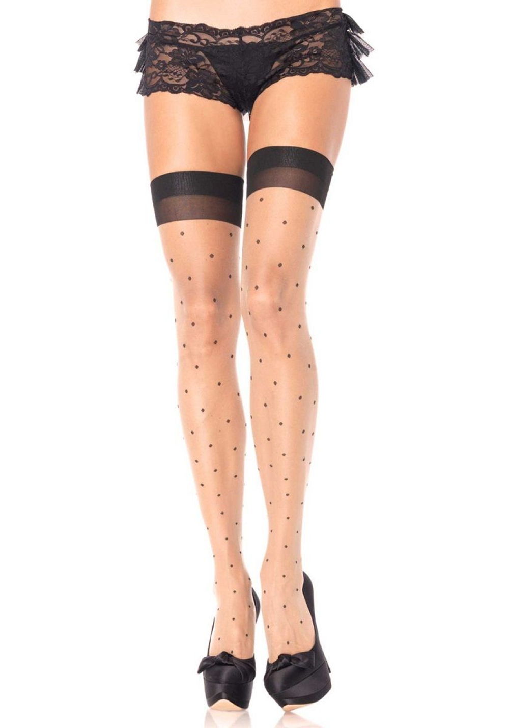 Чулочки в горошек PLUS SIZE POLKA DOT THIGH HIGH (Размер: Q (XL-XXL)) (Цвет: телесный с черным)