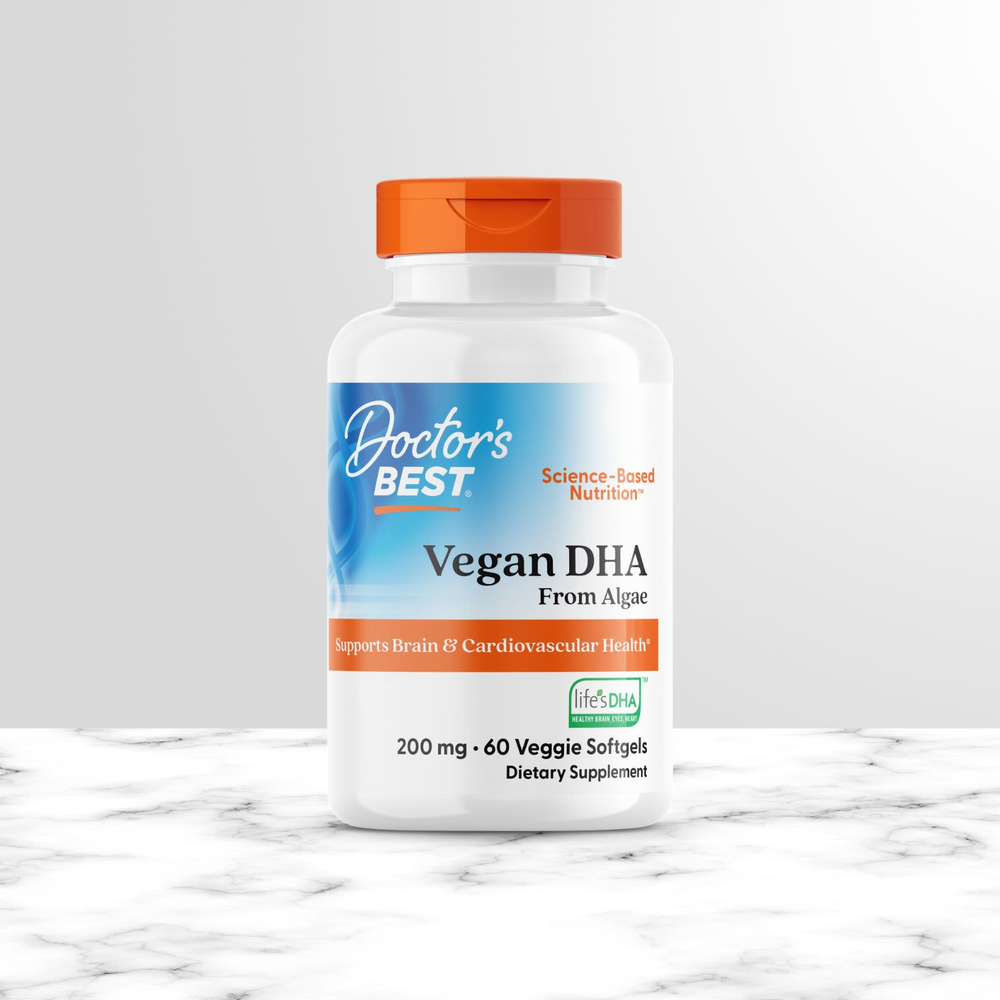 Doctor's Best, веганская ДГК из водорослей с Life's DHA™, 200 мг, 60 растительных капсул