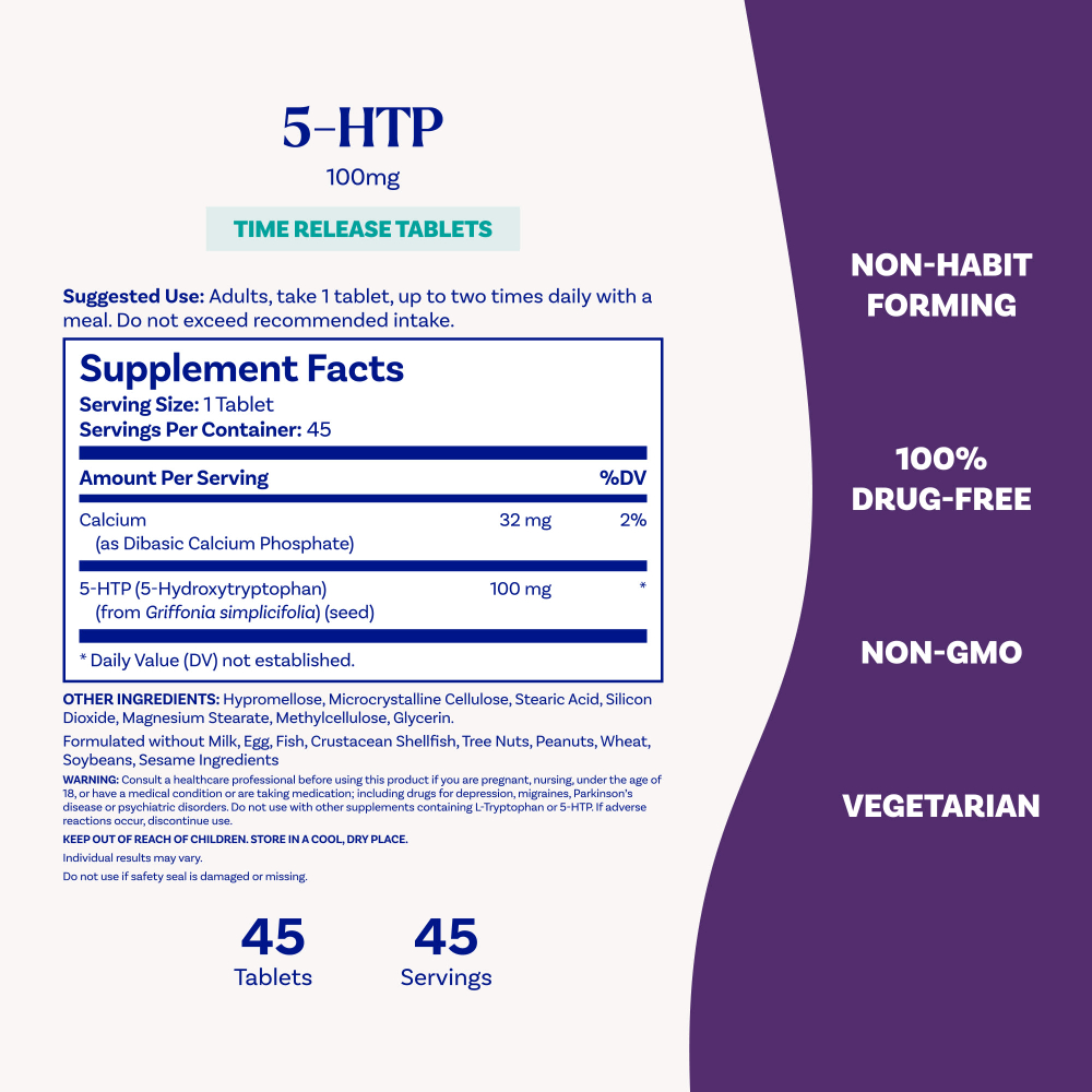 Natrol, 5-HTP, медленное высвобождение, 45 таблеток