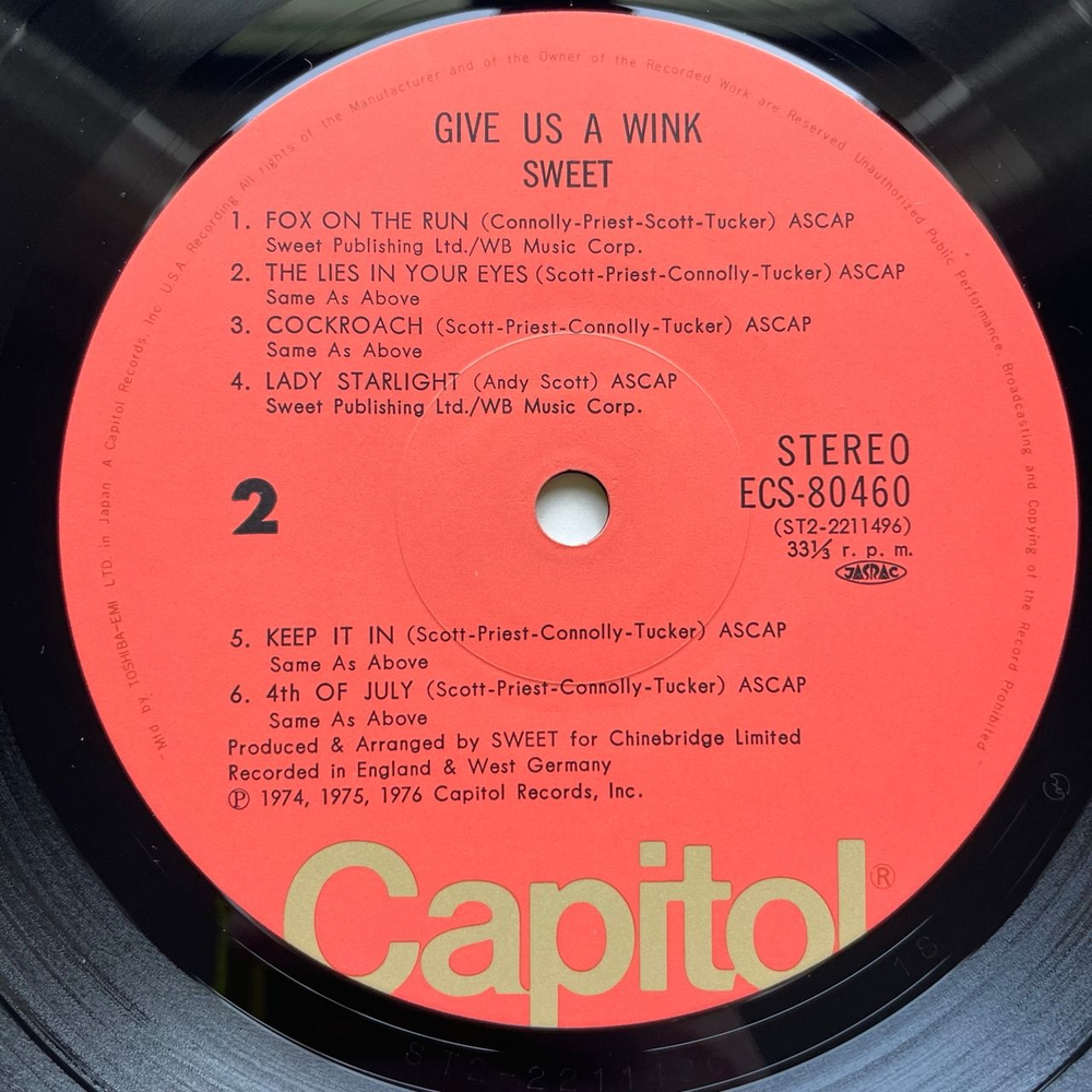 Винтажная виниловая пластинка LP Sweet Give Us A Wink (Япония 1976) (Без Оби)