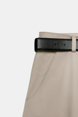 ZARA ОБЪЕМНЫЕ БРЮКИ С РЕМНЕМ, СЕРО-КОРИЧНЕВЫЙ