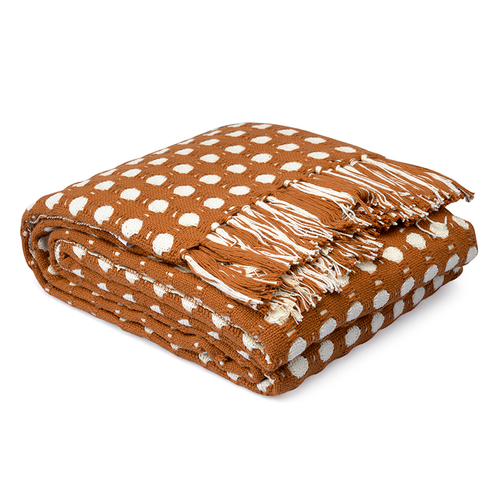 Покрывало из хлопка polka dots карамельного цвета из коллекции essential, 180х250 см
