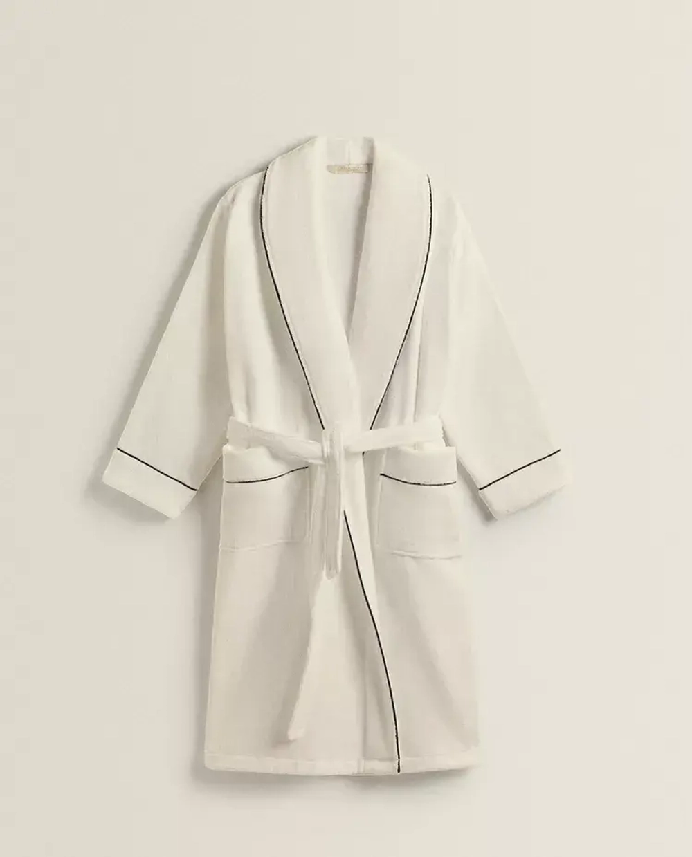 ZARA HOME БАННЫЙ ХАЛАТ С ОКАНТОВКОЙ, ЧЕРНЫЙ
