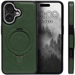 Business style чехол из кожи для IPHONE 16 с кольцом-подставкой и бархатной подкладкой