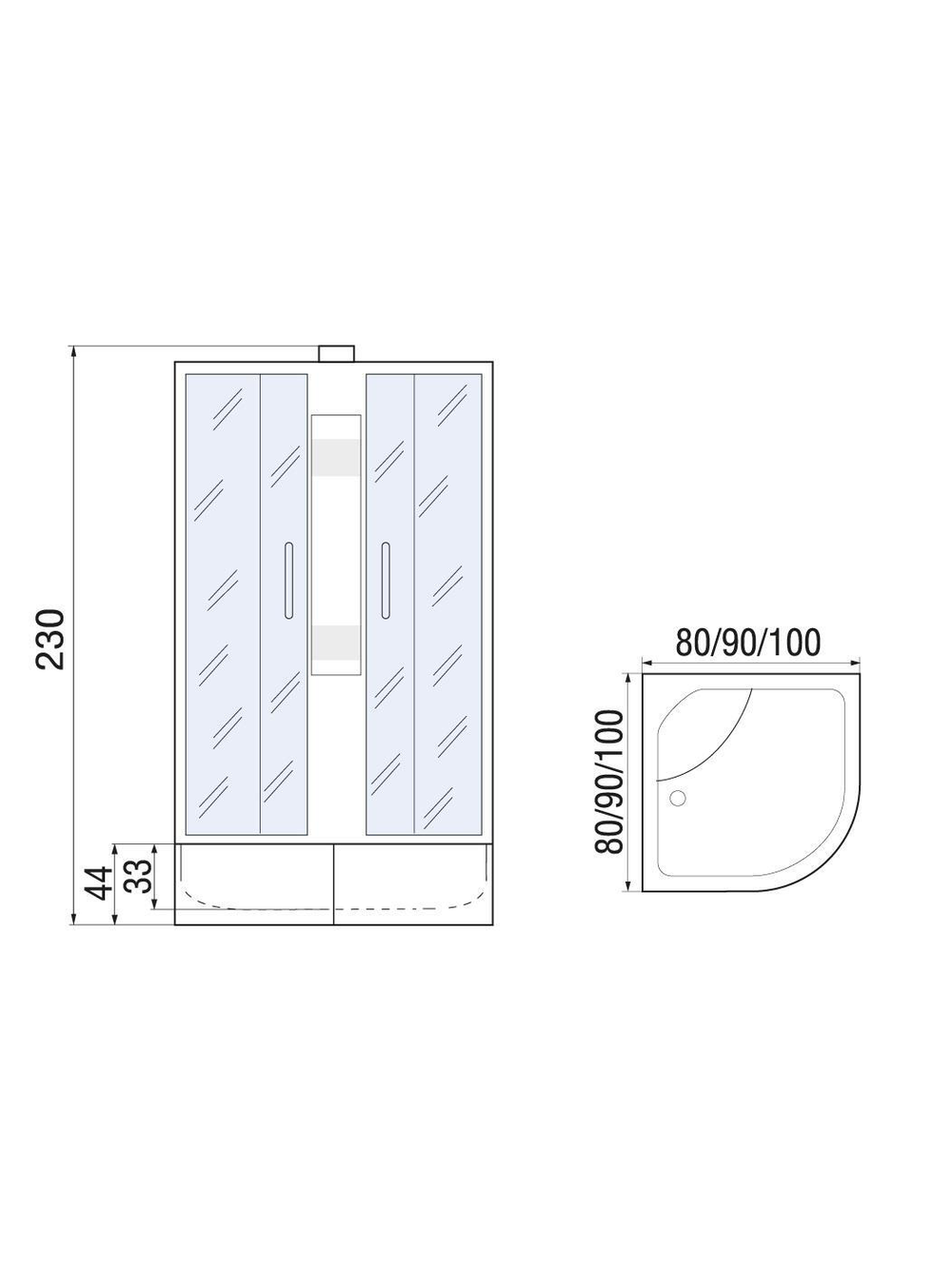 Душевая кабина RIVER NARA XL 100/44 MT  100x100x230 10000006212 Универсальная Четверть круга