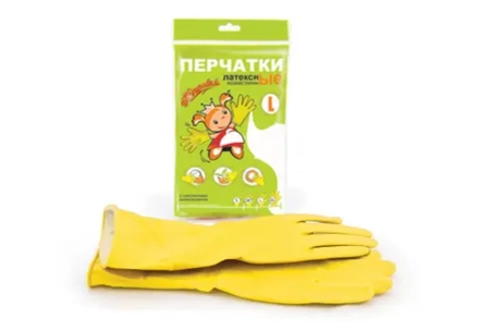 Перчатки хозяйственные "Золушка" латексные желтые, L