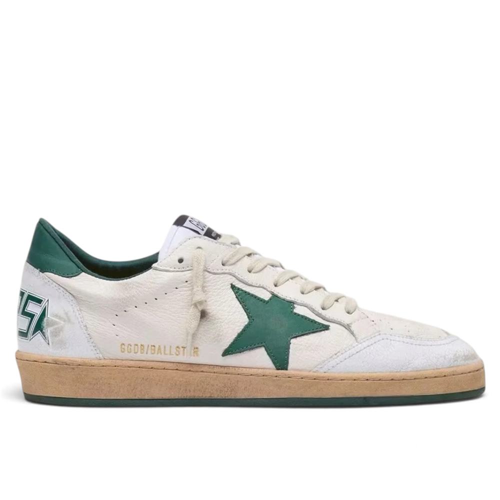 Men's Ball Star in white nappa leather with green leather star and heel tab
