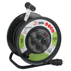 Удлинитель силовой ЭРА RMx-4es-3x2.5-30m-IP44(KG) на металлической катушке c заземлением 4 розетки 30м КГ 3х2.5мм2 | Электротовары