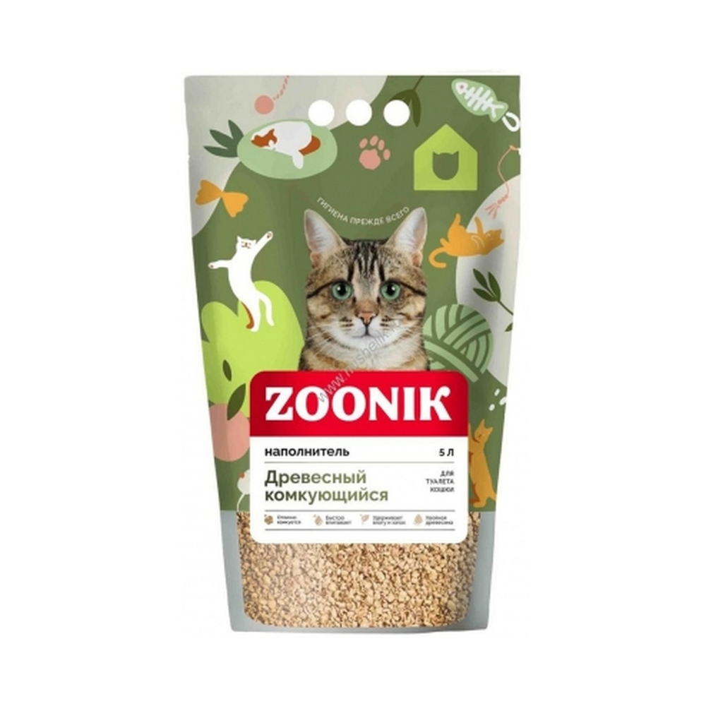 ZOONIK 5 л древесный комкующийся наполнитель для кошачьих туалетов