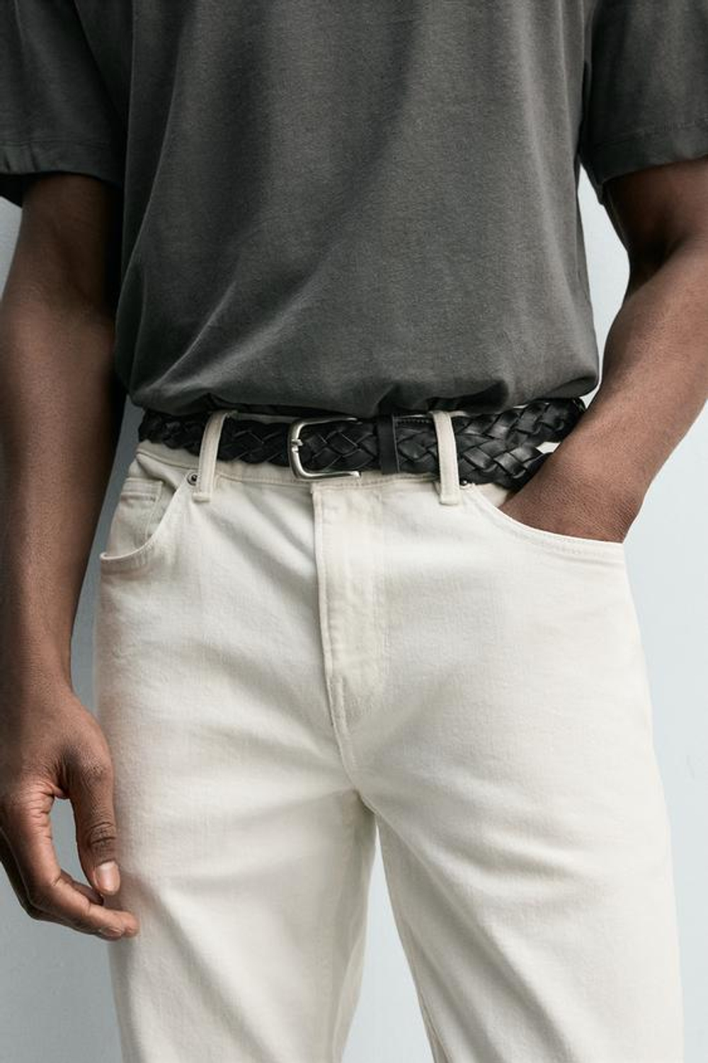 ZARA БАЗОВЫЕ ДЖИНСЫ SLIM FIT, ЖЕЛТОВАТО-БЕЛЫЙ