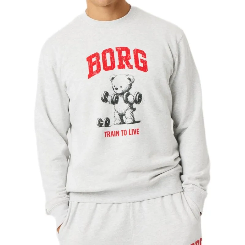 Мужская теннисная кофта Björn Borg Classic Print - ultra light grey melange