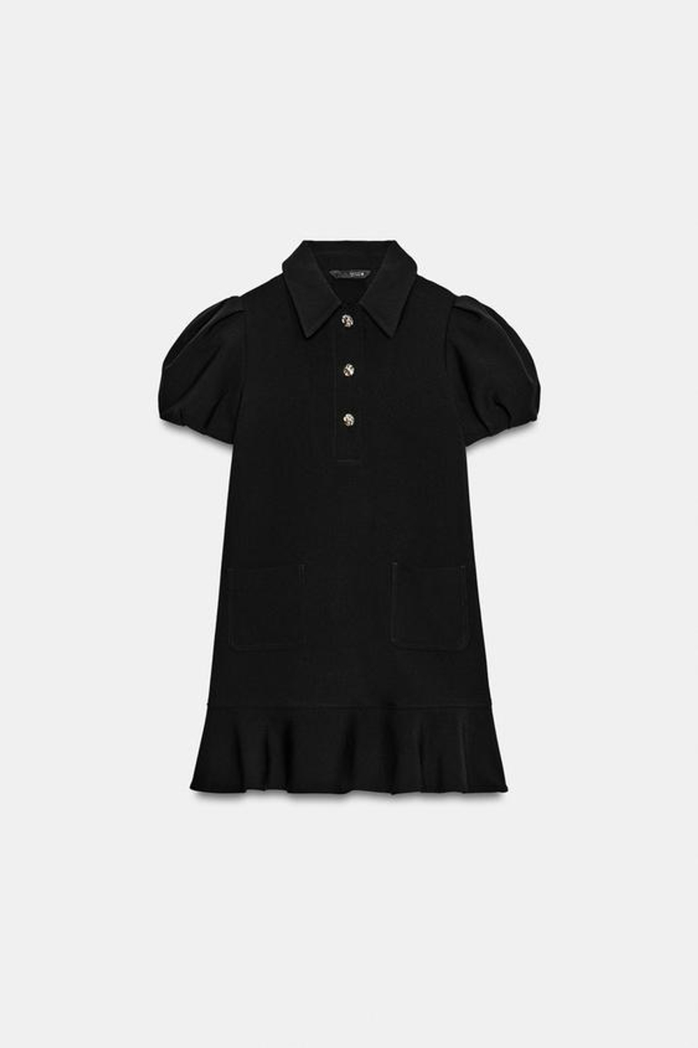 ZARA КОРОТКОЕ ПЛАТЬЕ С РУКАВАМИ СО СКЛАДКАМИ, ЧЕРНЫЙ