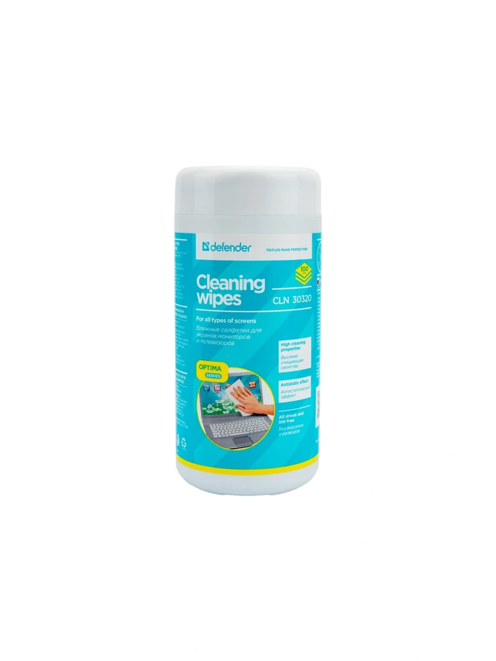 Салфетки для экранов Defender CLN 30320 Optima 100 шт, туба 30320