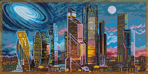 Алмазная (кристальная) мозаика Фрея, Ночная Москва, 30х60 см
