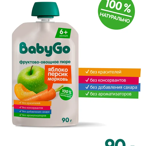 Пюре BabyGo яблоко-морковь-персик с 6 мес 90 г