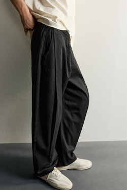 ZARA БРЮКИ BALLOON FIT С БОКОВЫМИ ЗАЩИПАМИ, ПОЛОСКИ