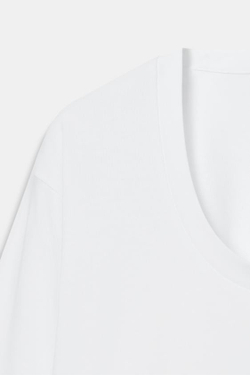 ZARA ФУТБОЛКА С КРУГЛЫМ ВЫРЕЗОМ, БЕЛЫЙ