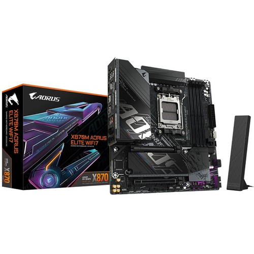 Материнская плата GIGABYTE X870M AORUS ELITE WIFI7 (AM5/AMD X870/4xDDR5/2xPCI-Ex16/2xM.2/SB/Wi-Fi /BT/GLAN/HDMI/mATX)