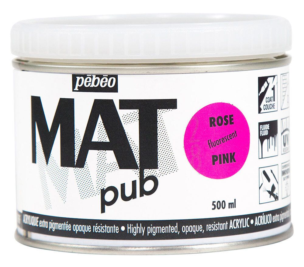 Краска акриловая экстра матовая Mat Pub 3, 500 мл, 257028 розовый флуоресцентный, Pebeo Краска акриловая экстра матовая Mat Pub 3, 500 мл, 257028 розовый флуоресцентный, Pebeo