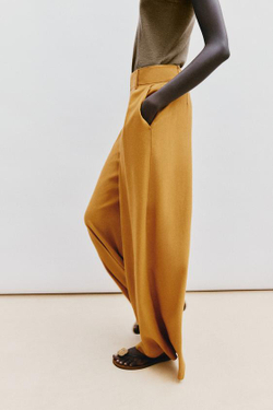 ZARA ШИРОКИЕ БРЮКИ ИЗ ЛЬНА, ЖЕЛТЫЙ КАРРИ