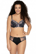 Бюстгальтер plus size на тонком поролоне с трехцветной вышивкой (Размер: 95H) (Цвет: черный)