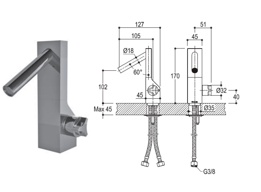 Смеситель для раковины Ritmonio Clock Work дизайнерский, без донного клапана, хром N0BA4010CRL