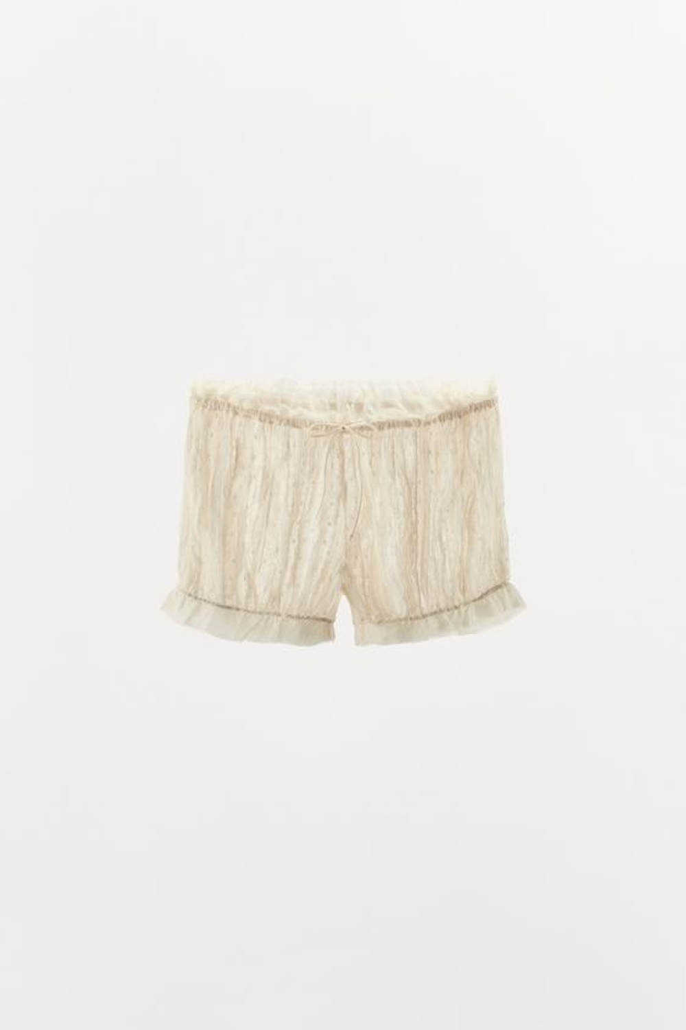 ZARA КОМБИНИРОВАННЫЕ ШОРТЫ ИЗ ТКАНИ ПЛЮМЕТИ, ЭКРЮ