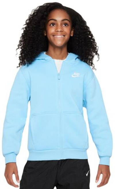 Кофта для девочки теннисная  Nike Kids Club Fleece Full-Zip Hoodie - aquarius blue/white