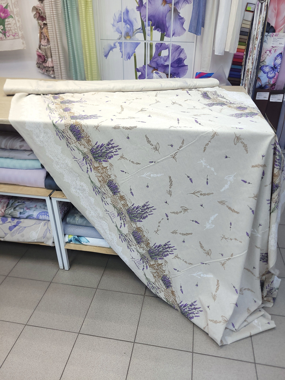 2,5м. Полулен ткань для шитья, Любовь к провансу (с каймой), 150х250 см