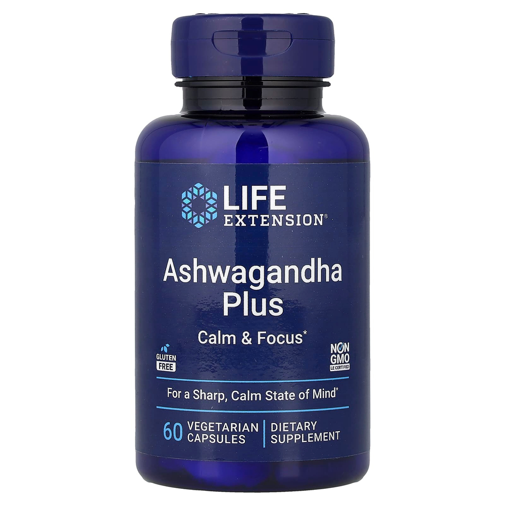 Life Extension, Ashwagandha Plus, 60 вегетарианских капсул