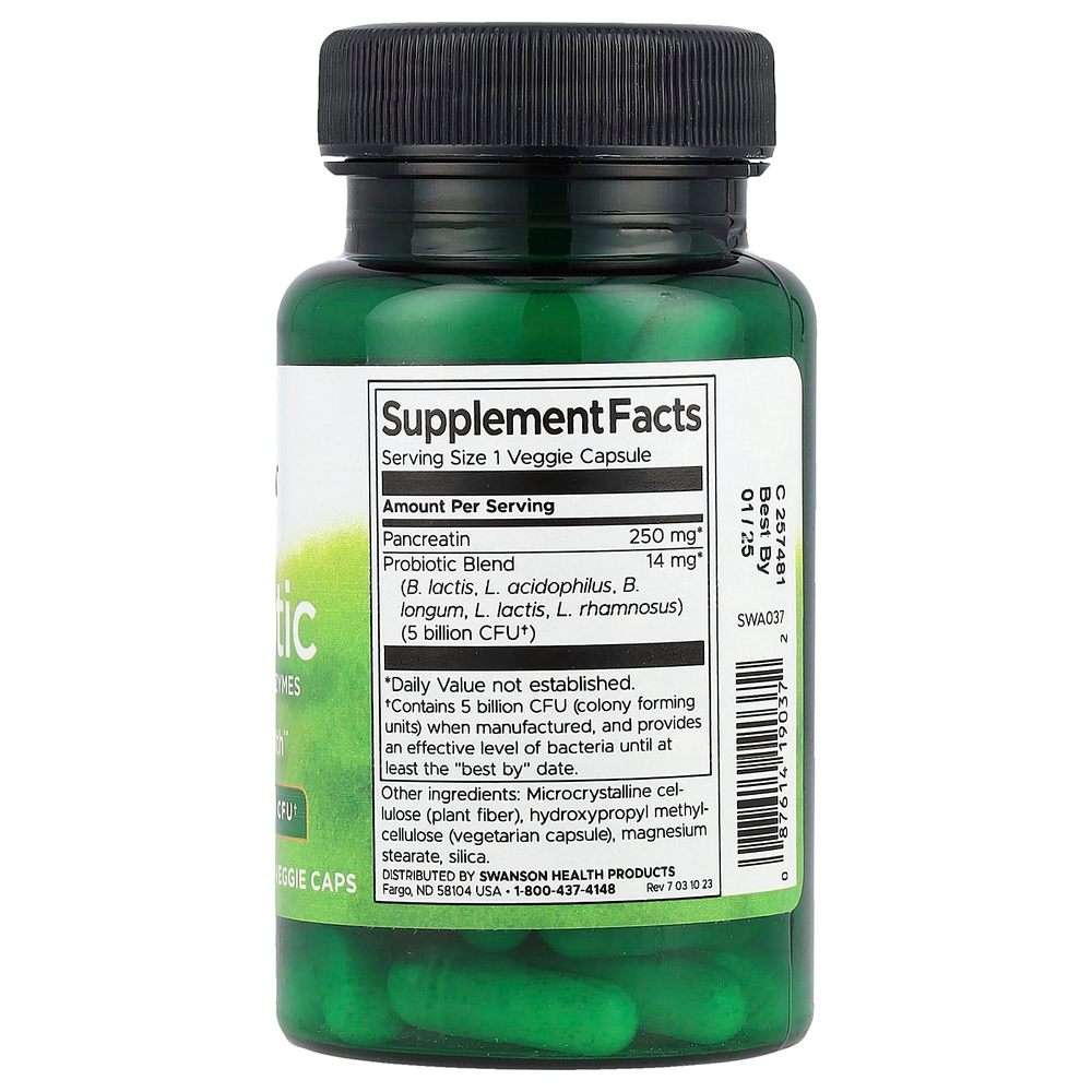 Swanson Vitamins, Пробиотик с пищеварительными ферментами, 5 млрд КОЕ, 60 растительных капсул