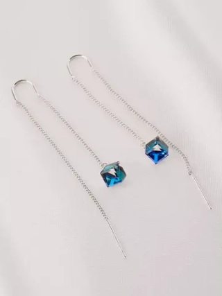 Серьги-протяжки Миражи с синими кубиками Swarovski