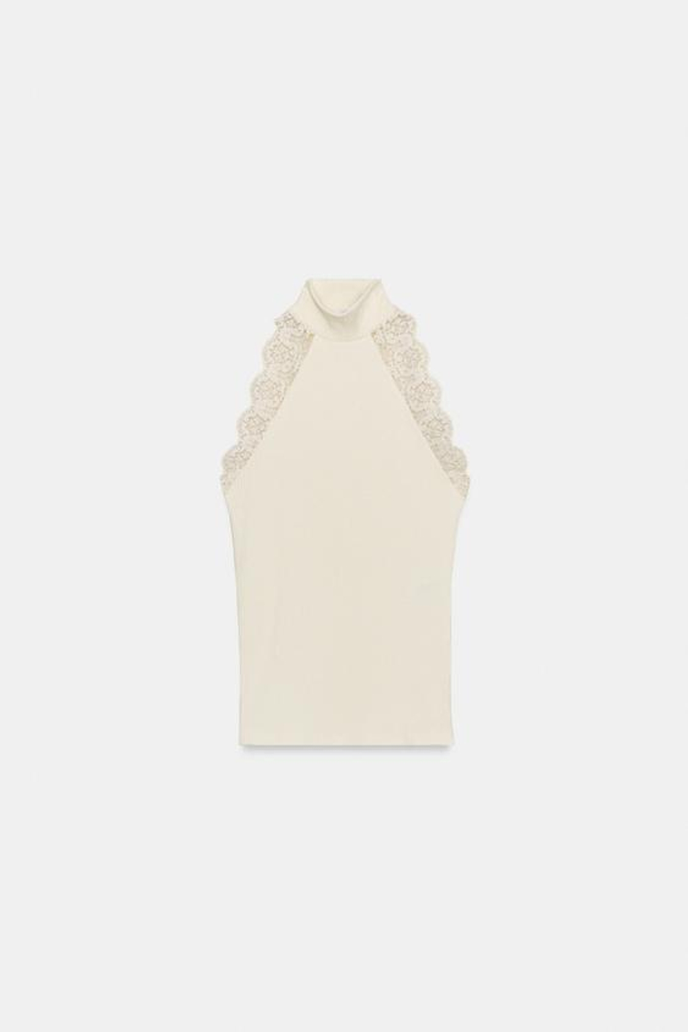 ZARA ТОП В РУБЧИК С КРУЖЕВОМ, ЭКРЮ
