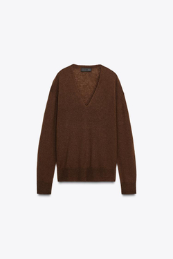 ZARA ДЖЕМПЕР ИЗ 100% СВЕРХМЯГКОЙ ШЕРСТИ, КОРИЧНЕВЫЙ