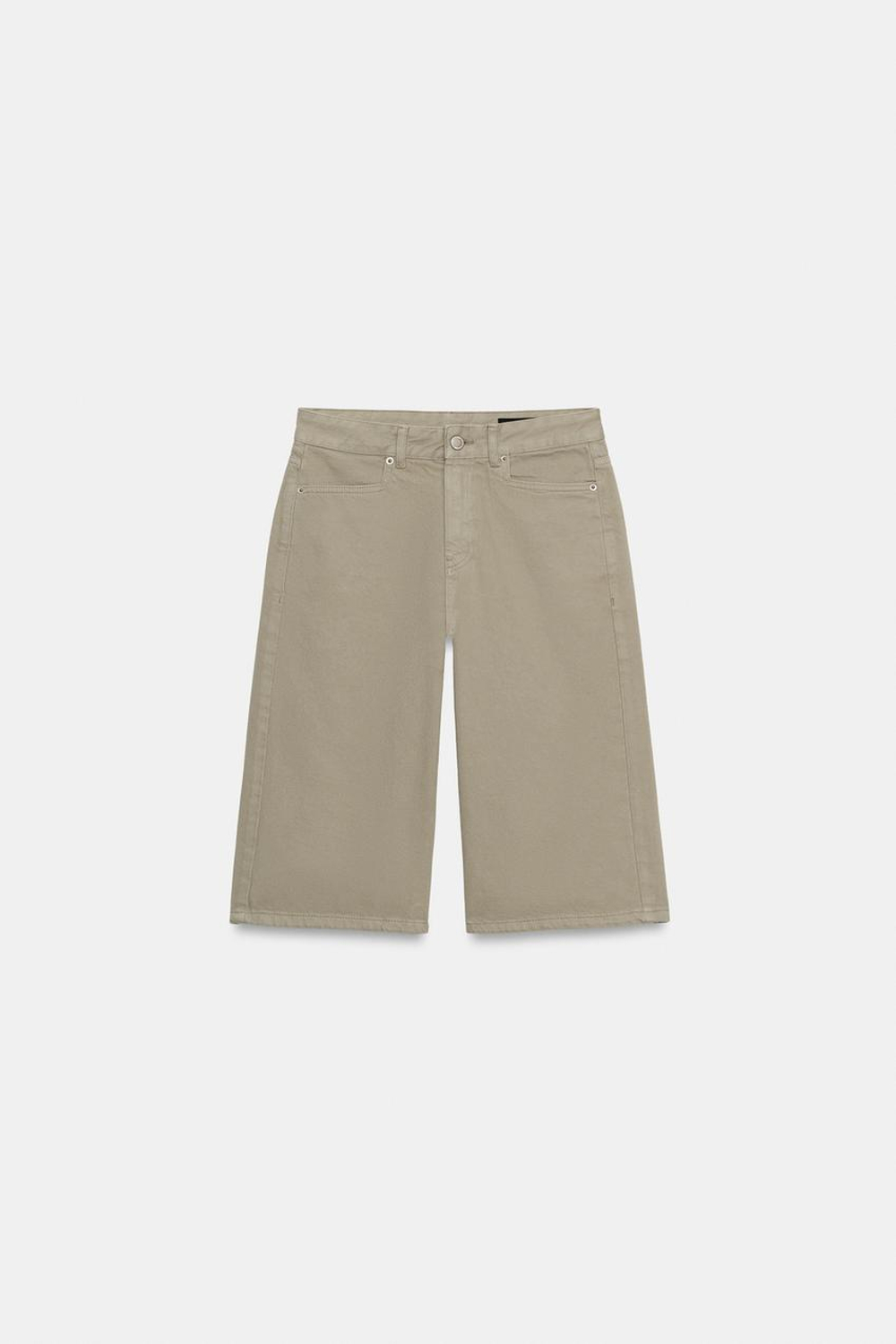ZARA ДЖИНСОВЫЕ ШОРТЫ СО СРЕДНЕЙ ПОСАДКОЙ — ZW COLLECTION, ХАКИ