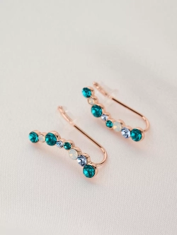 Серьги-клаймберы Млечный путь с зелеными кристаллами Swarovski
