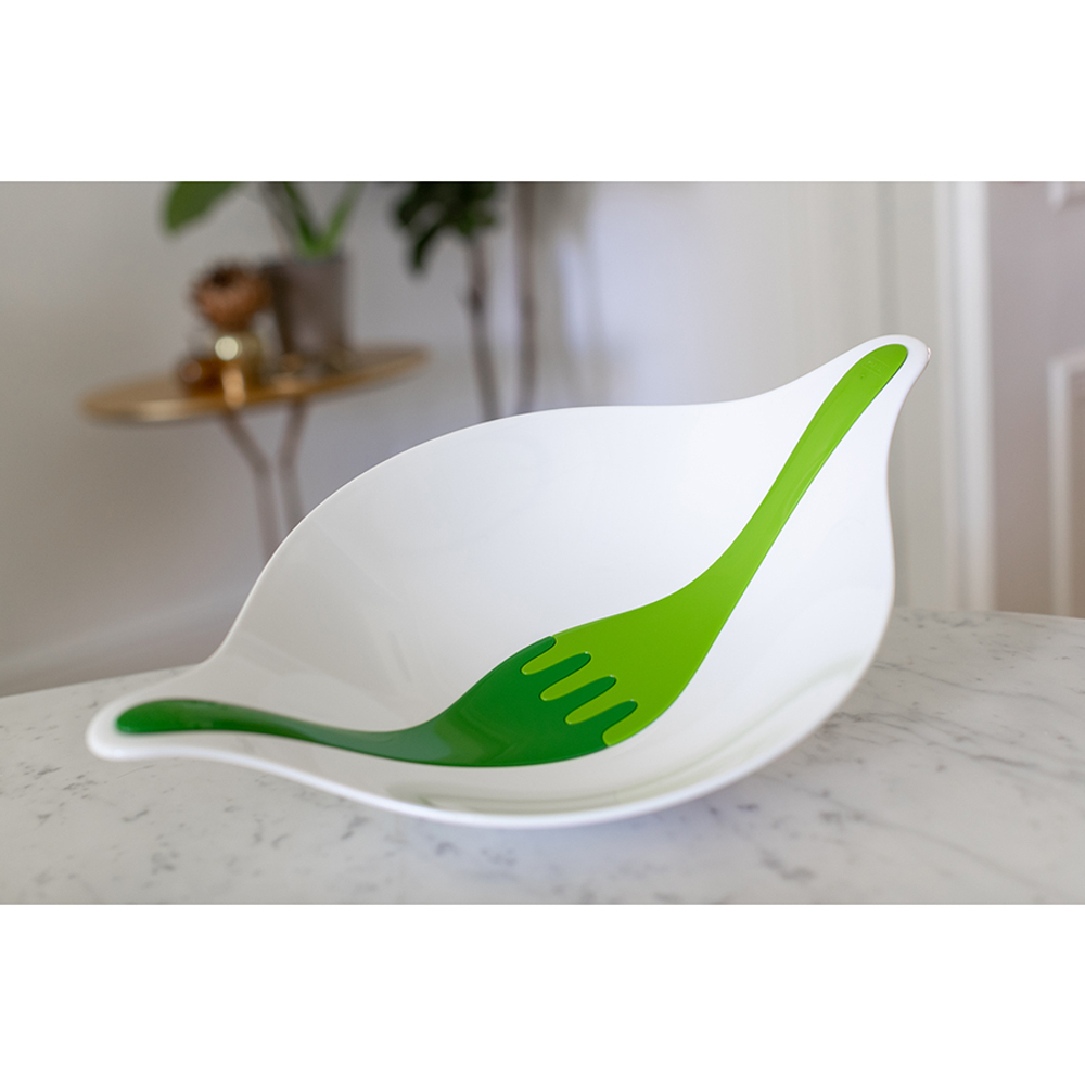 Салатник 3л Koziol Leaf с приборами бело-зеленый