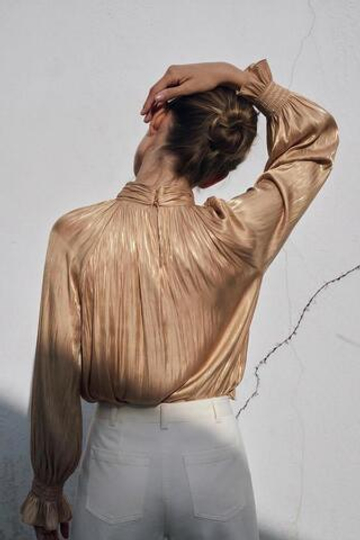ZARA АТЛАСНАЯ БЛУЗА С БАНТОМ, МЯГКИЙ КАШТАНОВЫЙ