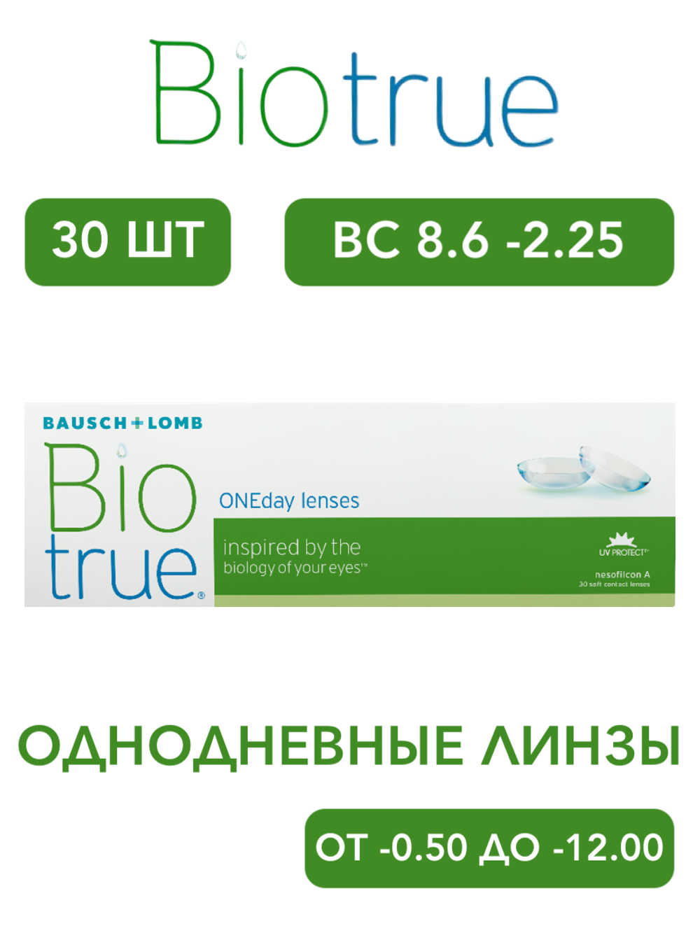 Однодневные контактные линзы Biotrue ONEday (уп. 30 линз)